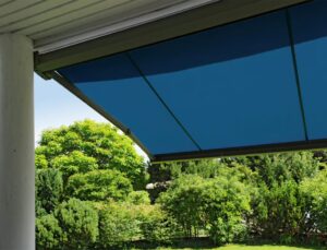 An image of a blue patio awning